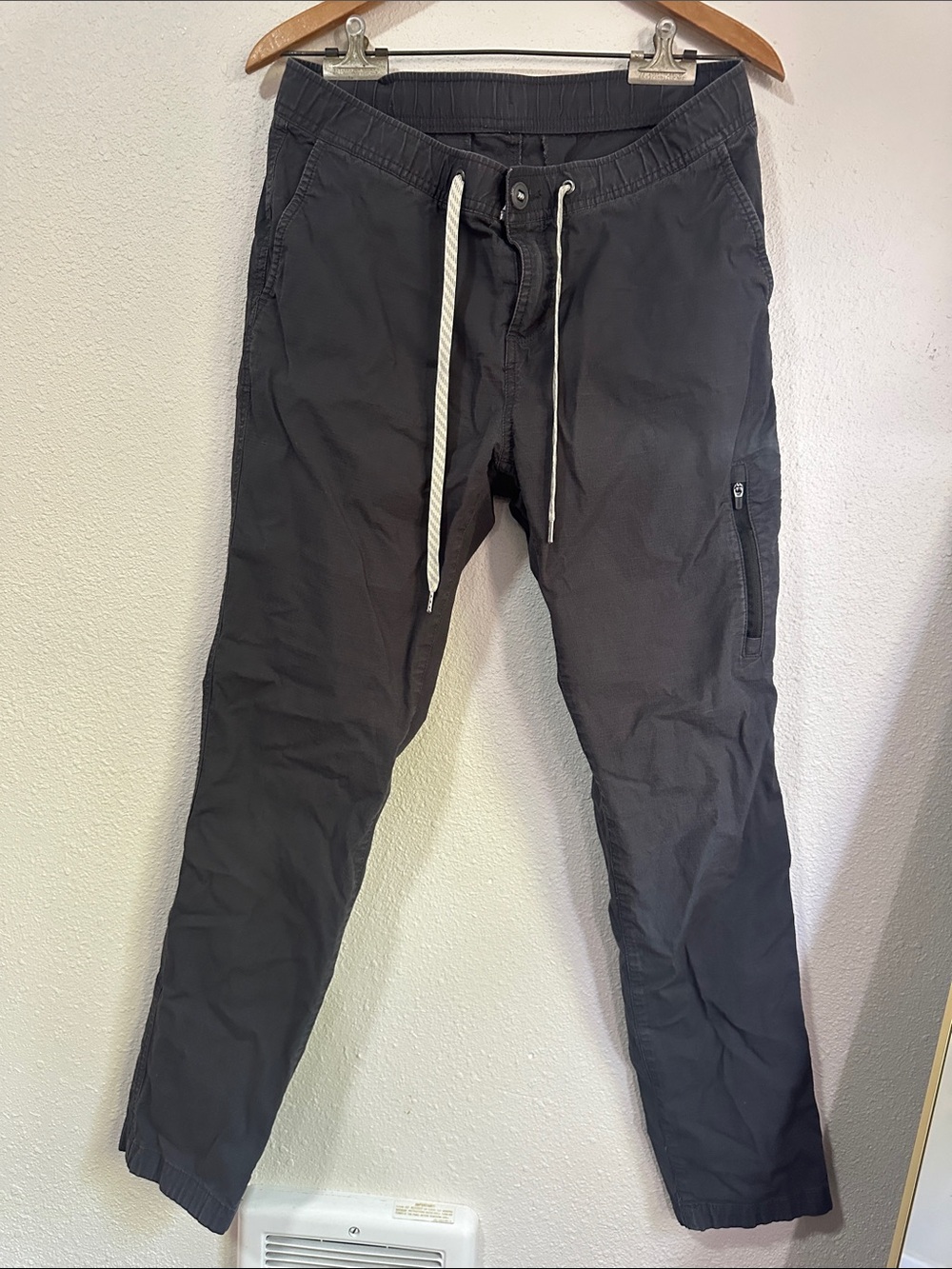 Vuori Charcoal Drawstring hiking pants with Zip Pocket